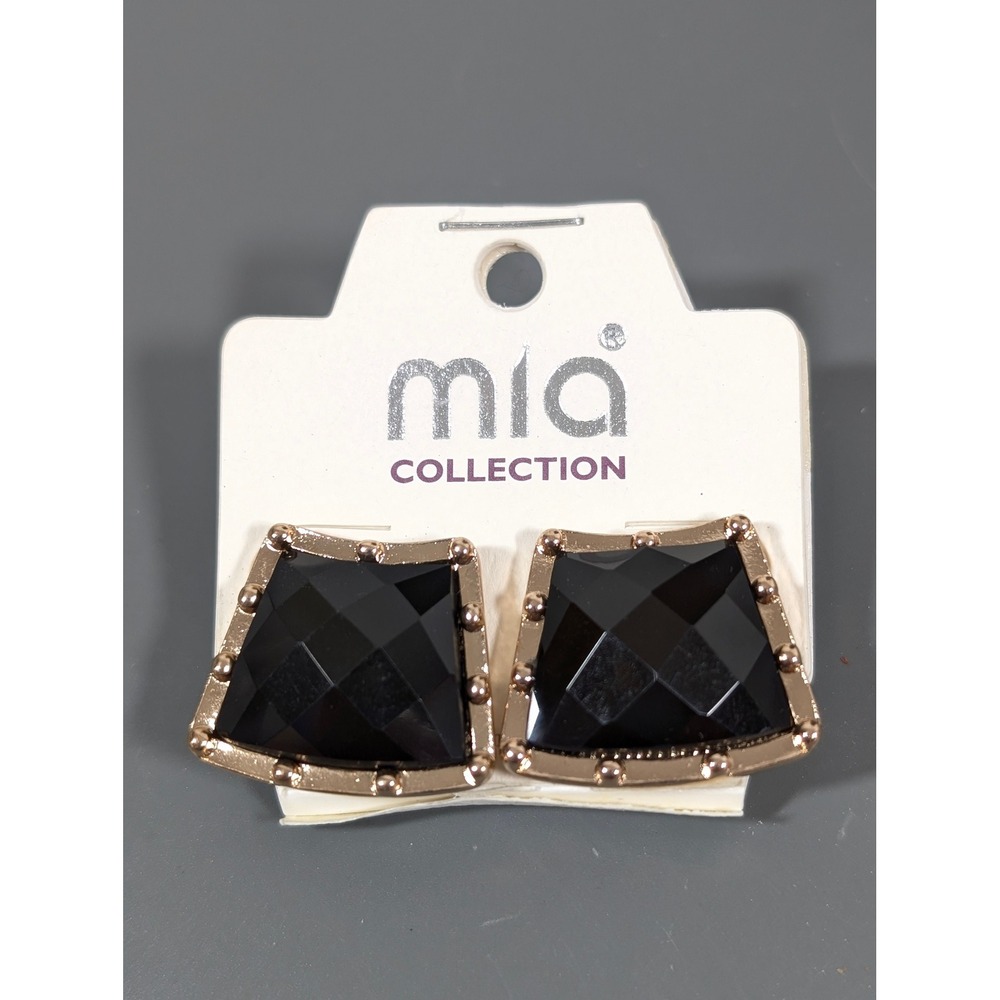 New Mia Collection Black Statement Earrings Bold Geometric Acrylic Gold Tone